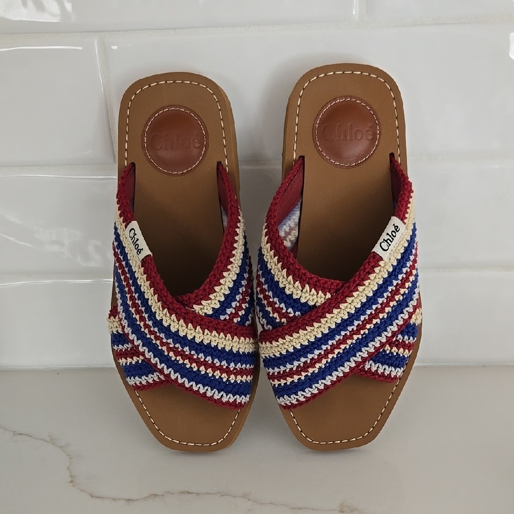 Chloe Sandals - Women's Multicolor Crochet Slide Sandals Size 35